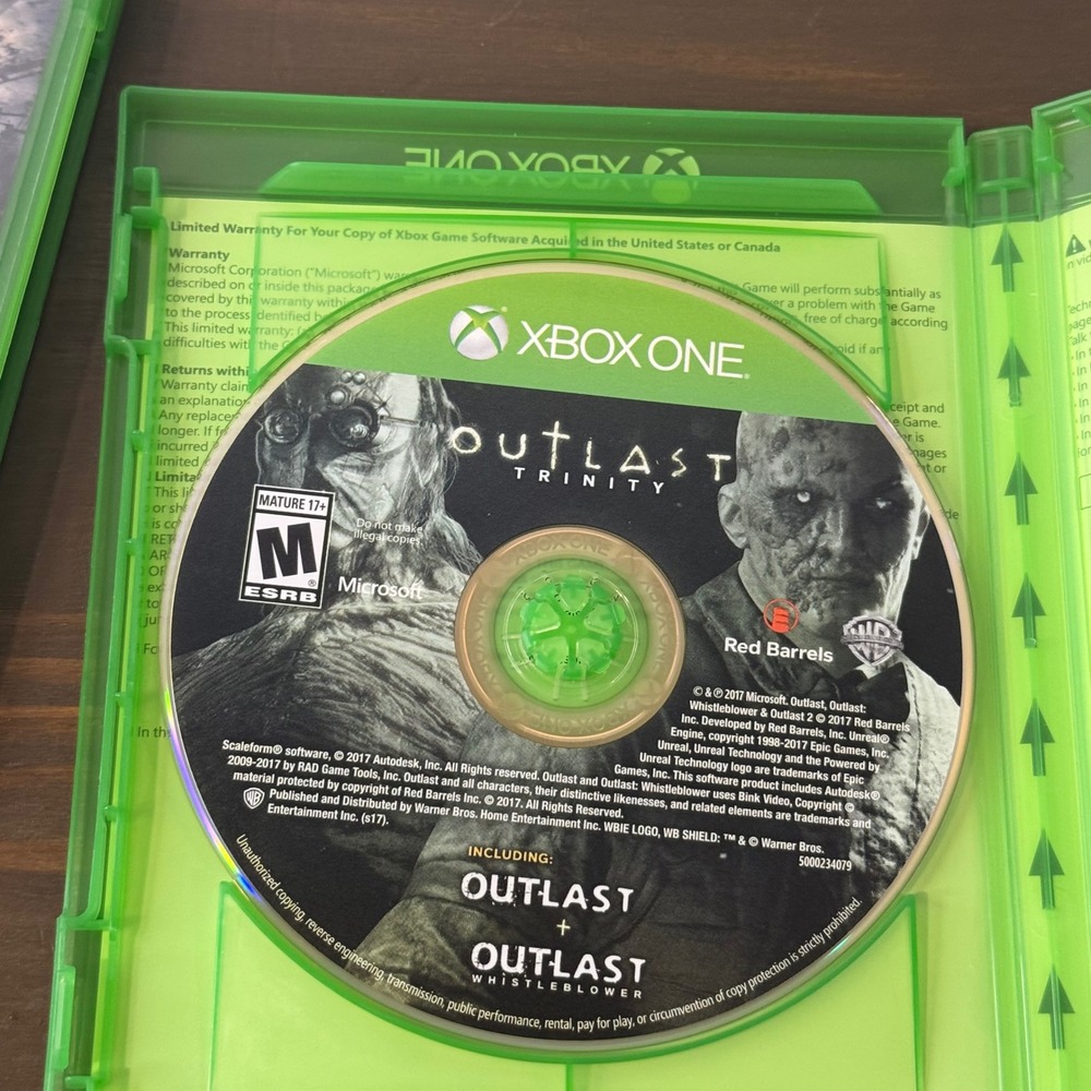 Xbox One Warner Bros Outlast Trinity Video Game Survival Horror Game Disc 1 Only